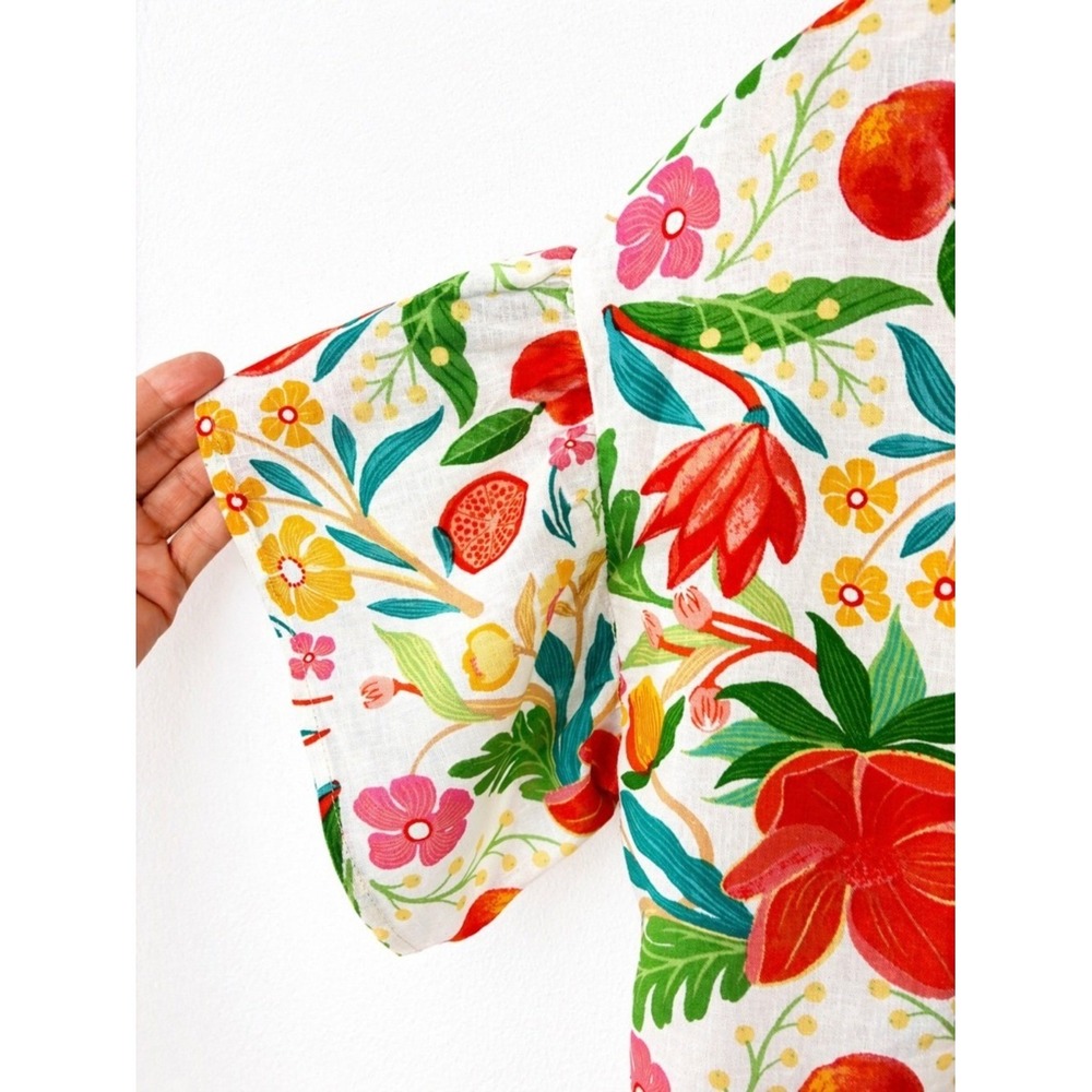 C&C California Floral Fruit Print Blouse Size L Boho Peasant Top Lightweight - Picture 5 of 8